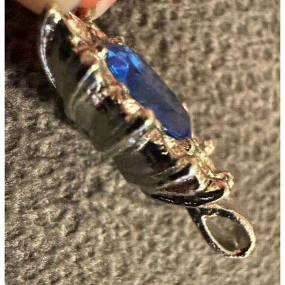 Jewelry Necklace Pendant Blue Center Oval Silver-Tone White Clear Rhinestones - Picture 5 of 5